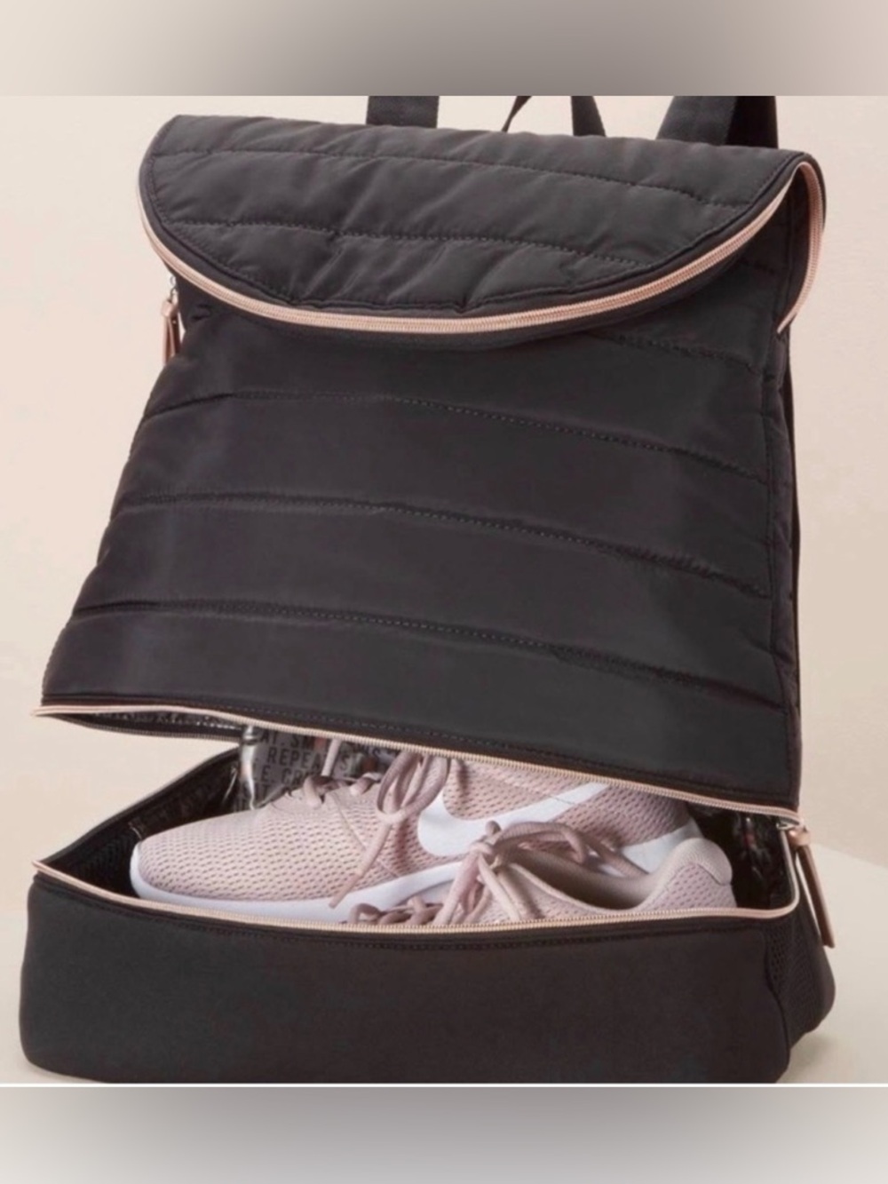 Stella & Dot Crush It Black Quilted Women's Backpack with Rose Gold Trim